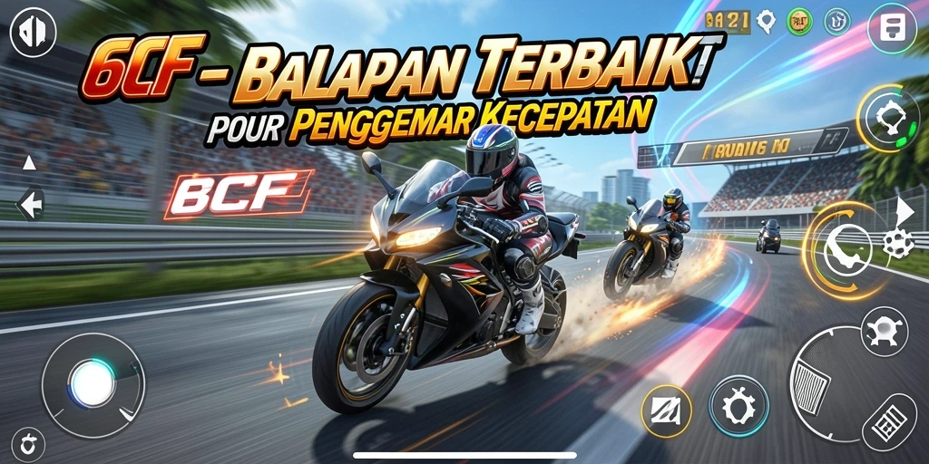 Tampilan gameplay seru di 6CF dengan balapan motor mendebarkan.