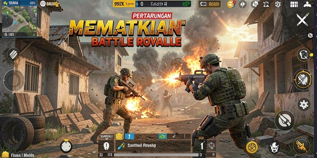 Screenshot gameplay 99ZK menampilkan pertarungan seru di arena Battle Royale.
