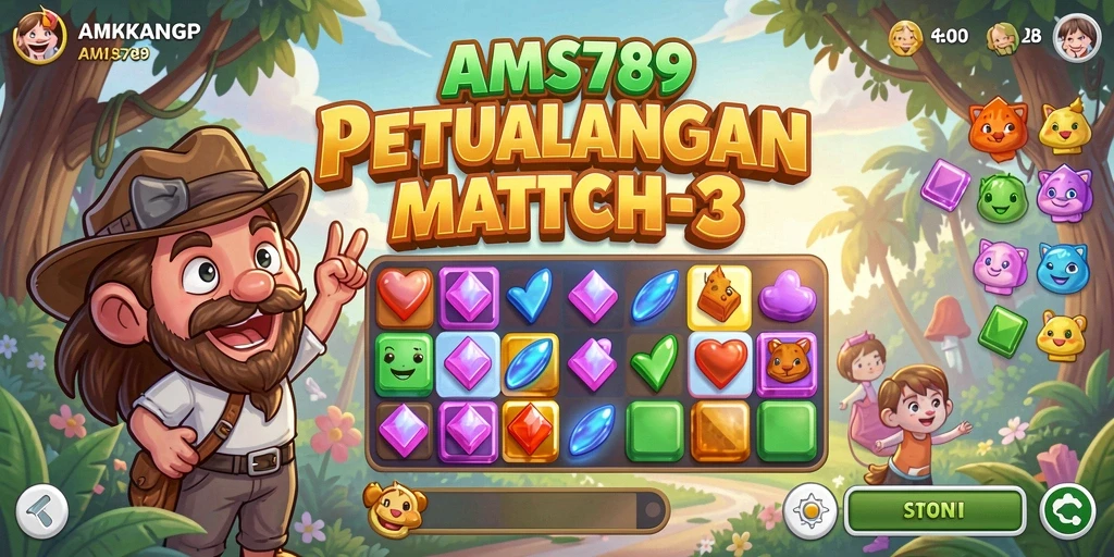 Tangkapan layar AMS789 yang menunjukkan aksi seru pada game Match-3.