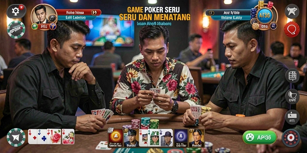 Screenshot menunjukkan pemain berkompetisi di meja poker yang menegangkan.
