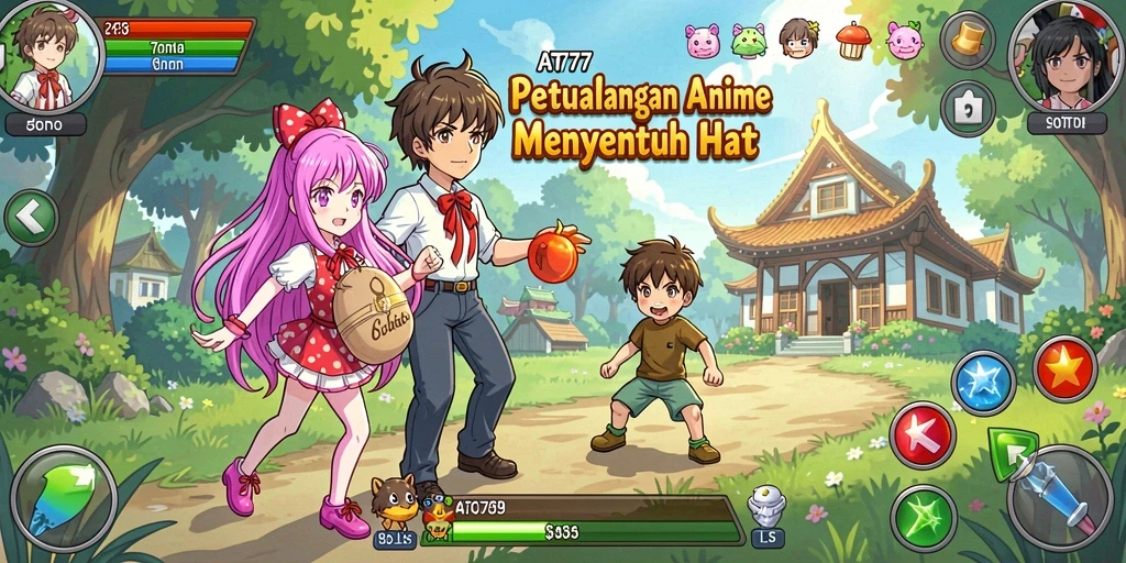 Screenshot utama AT777 menampilkan aksi pertarungan karakter Anime yang seru.