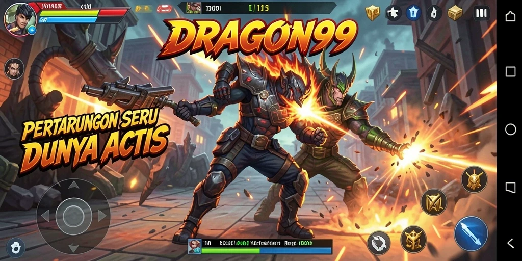 Screenshot gameplay <strong>DRAGON99</strong> menampilkan pertarungan seru melawan monster.