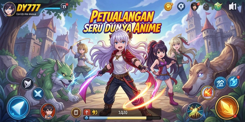 Screenshot game DY777 menampilkan aksi epik dan karakter anime.