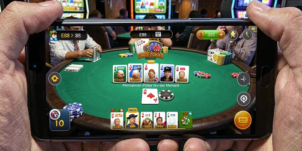 Tampilan gameplay seru dalam aplikasi E88 Poker.