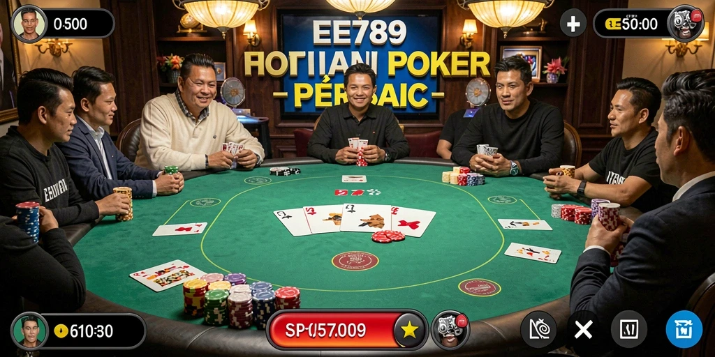 Screenshot gameplay EE789 menunjukkan suasana seru permainan Poker.