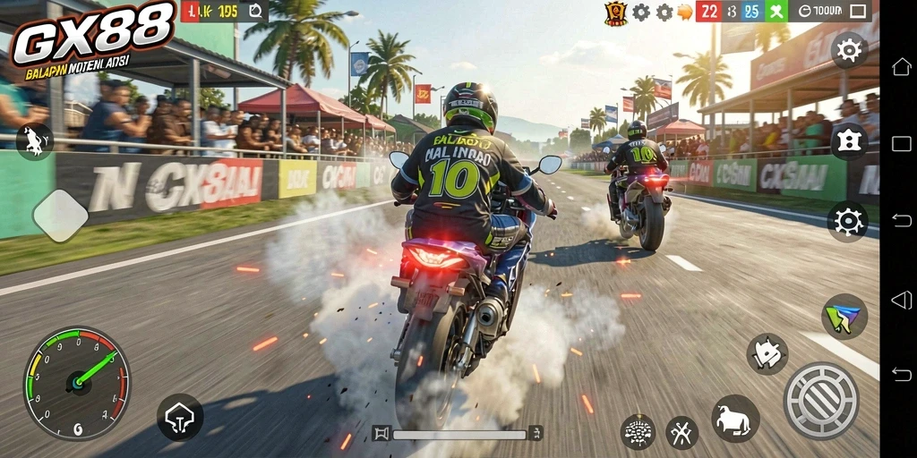 Tangkap aksi balapan motor di GX88 yang seru.