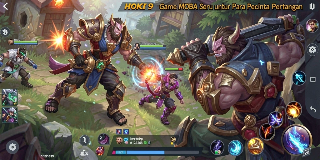 Screenshot HOKI9 menampilkan pertarungan tim yang intens.