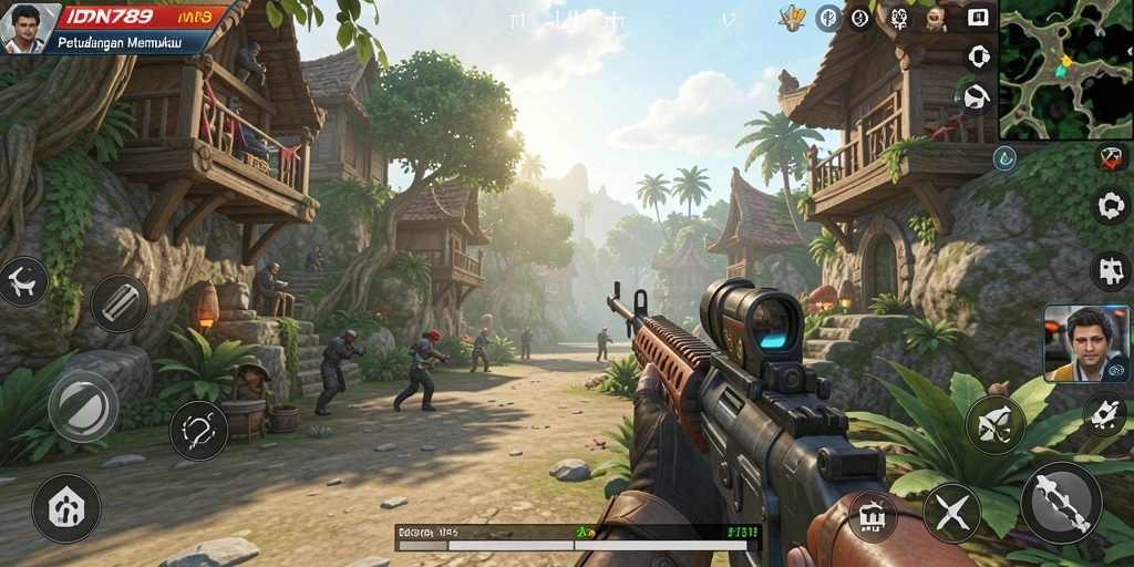 Screenshot gameplay IDN789 menampilkan aksi seru dalam pertempuran TPS.