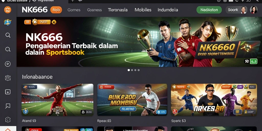 Screenshot NK666 menampilkan berbagai opsi taruhan dalam aplikasi Sportsbook.