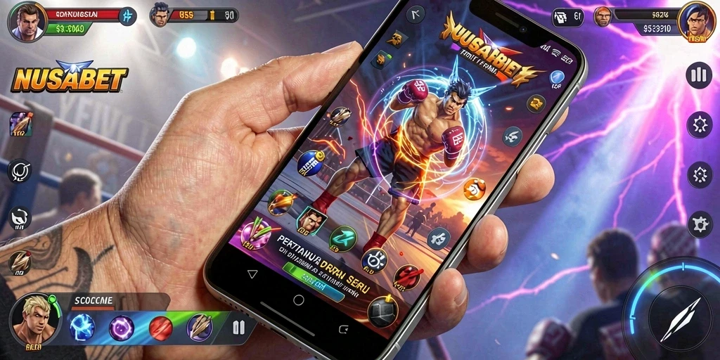 Screenshot gameplay NUSABET menampilkan pertarungan seru antar karakter.
