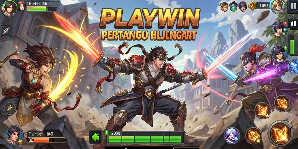 Tampilan gameplay seru dari pertarungan menggunakan karakter unik di PLAYWIN.