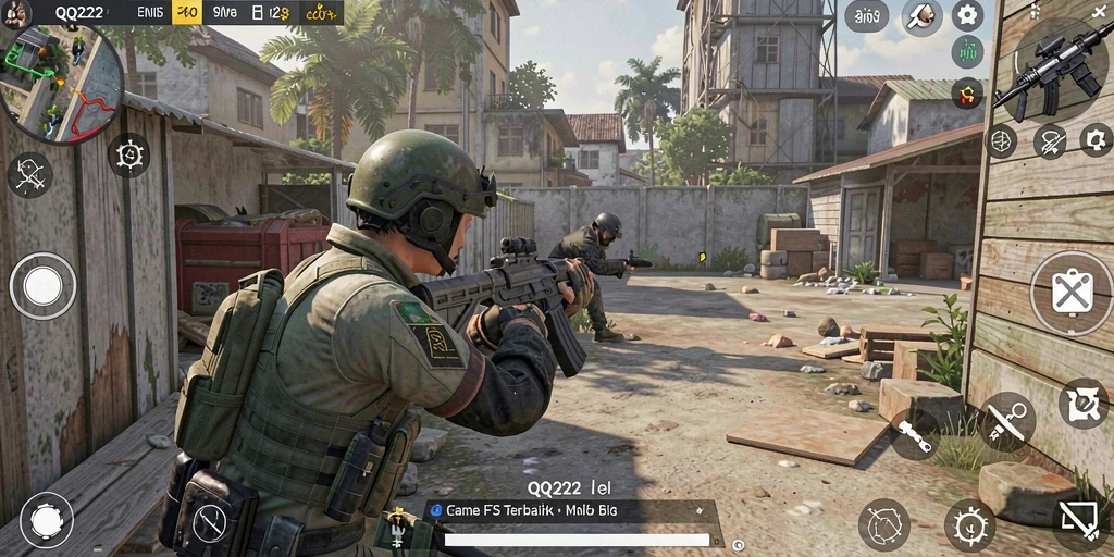 Screenshot utama QQ222 menunjukkan aksi seru dalam permainan FPS.