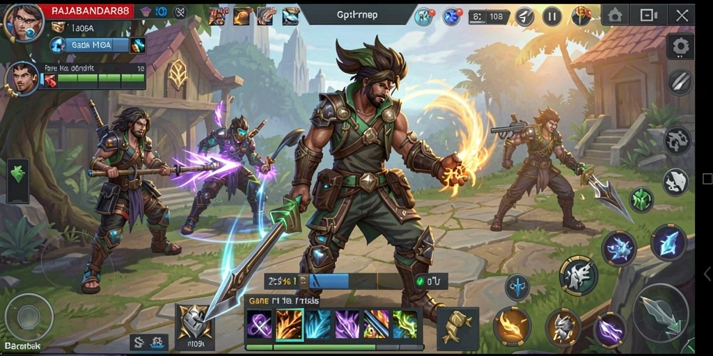 Tampilan gameplay seru dalam RAJABANDAR88 yang menunjukkan aksi pertarungan.