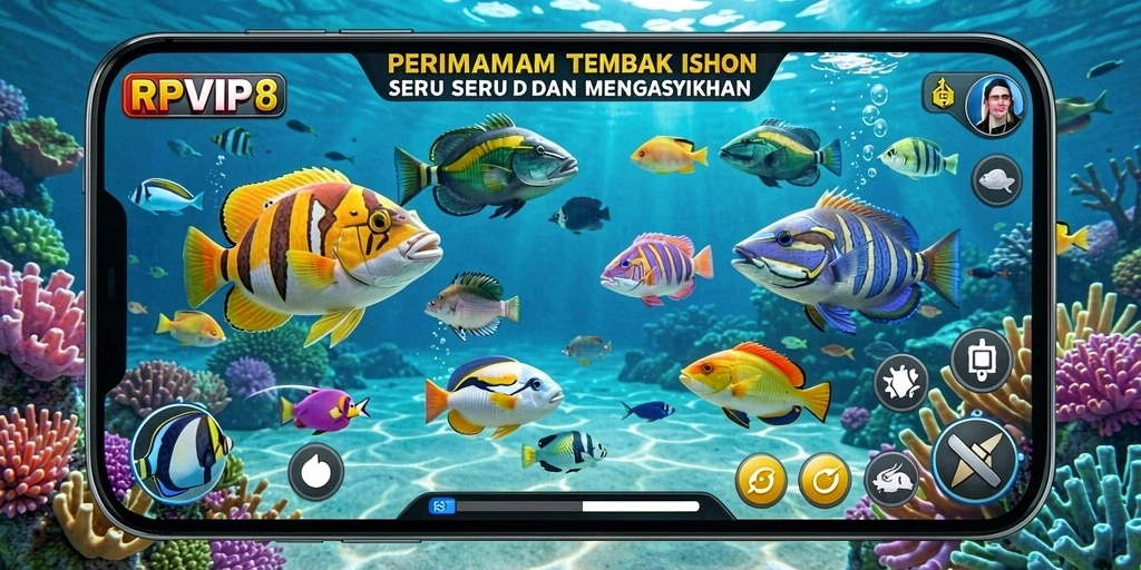 Tampilan gameplay RPVIP8 saat menangkap ikan dengan berbagai senjata.