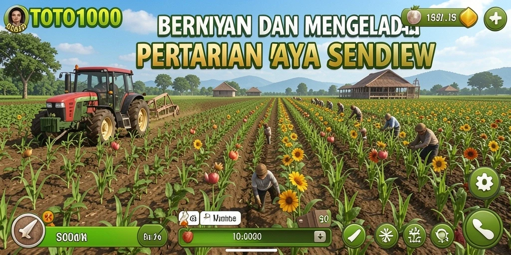Tampilan gameplay <strong>TOTO1000</strong> yang menggambarkan aktivitas pertanian yang menarik.