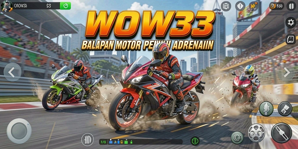 Tampilan gameplay WOW33 dengan balapan motor yang mendebarkan.