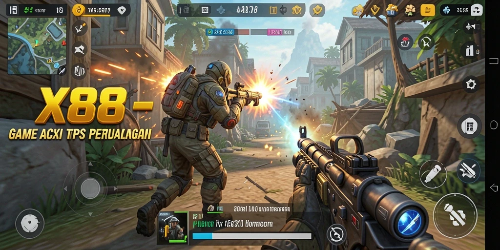Tangkapan layar menunjukkan aksi intens dari gameplay TPS X88.