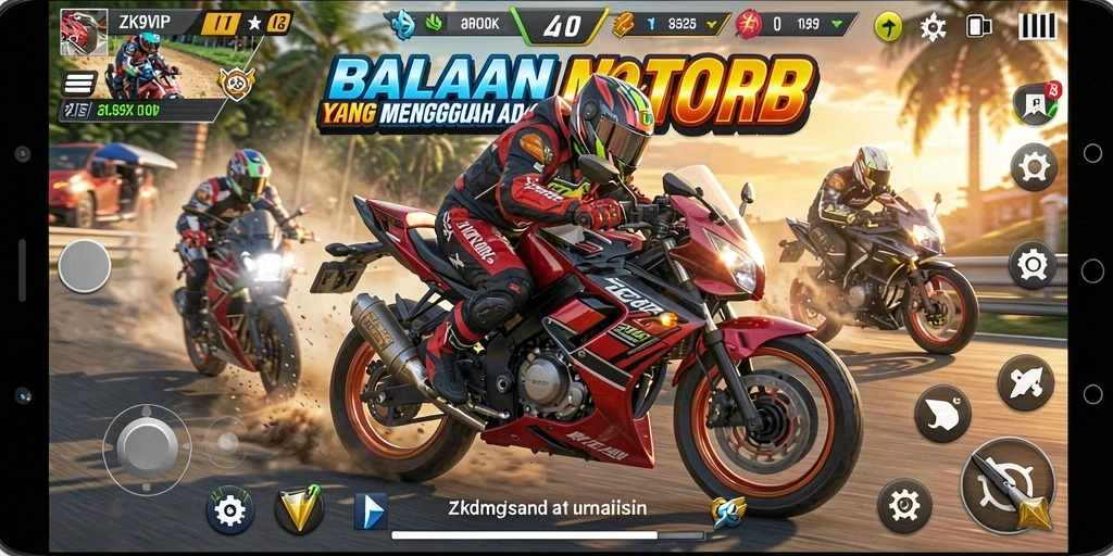 Screenshot gameplay ZK9VIP dengan motor balap yang mengesankan.